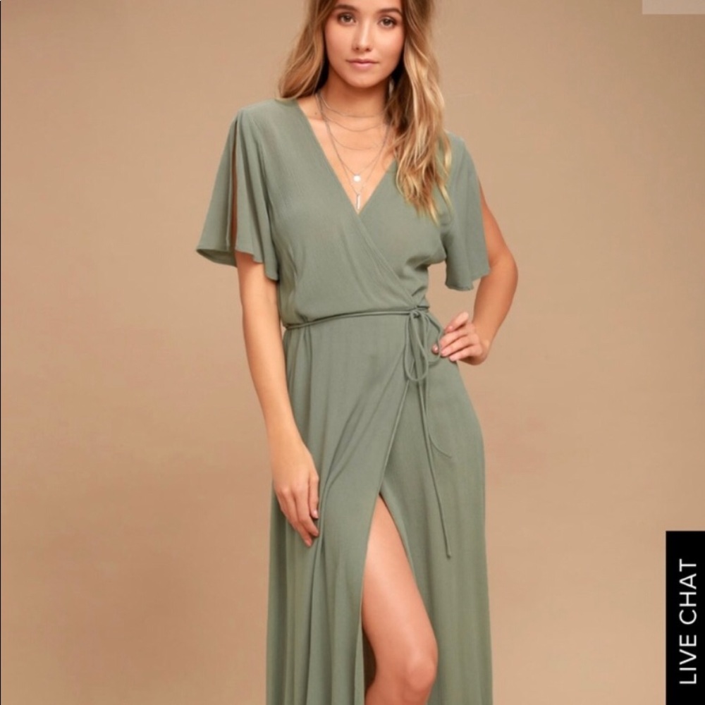 Lulus much obliged olive maxi dress